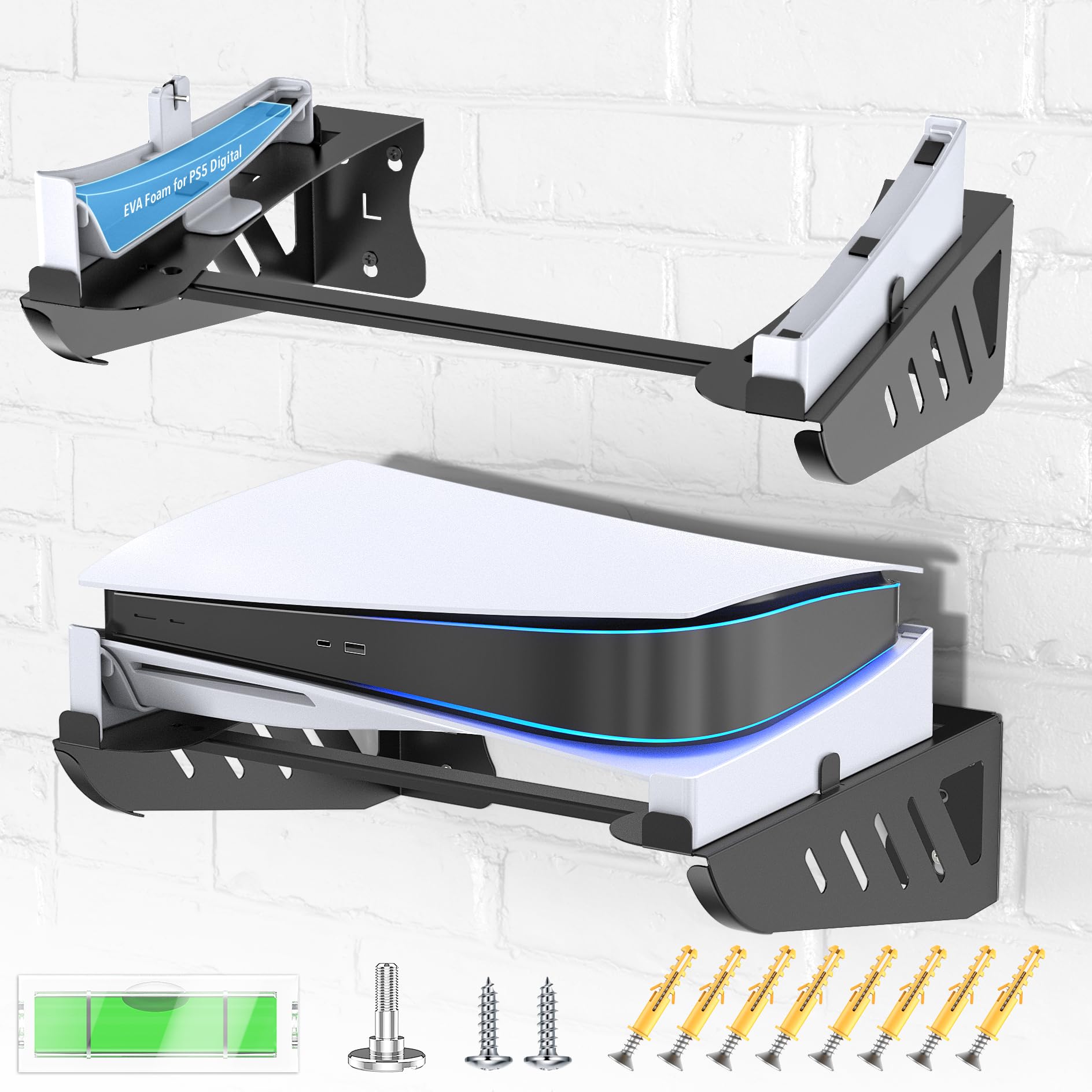 Upgraded PS5 Wall Mount Kit - Horizontal Floating Shelf for PS5 Disc & Digital Edition | Stable Screw Fixing | Perfect for Gaming Room & Living Room Organization | PS5 Accessories & Stand