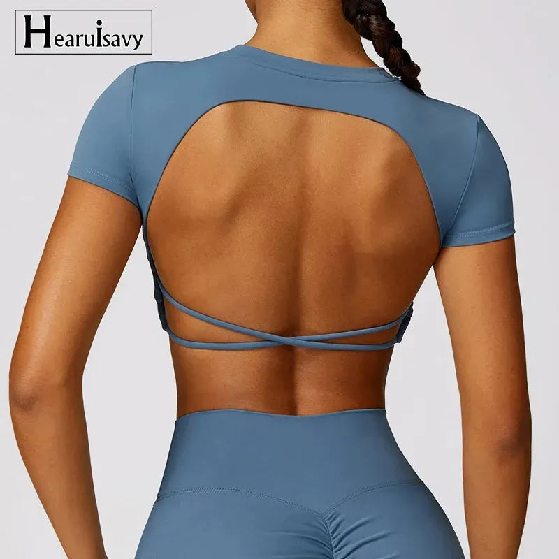 Women's Backless Sports Short Shirts - Sexy Crop Top for Gym, Fitness & Yoga - Quick Drying Breathable Workout Sportswear - Perfect for Running, Pilates & Summer Outdoor Activities