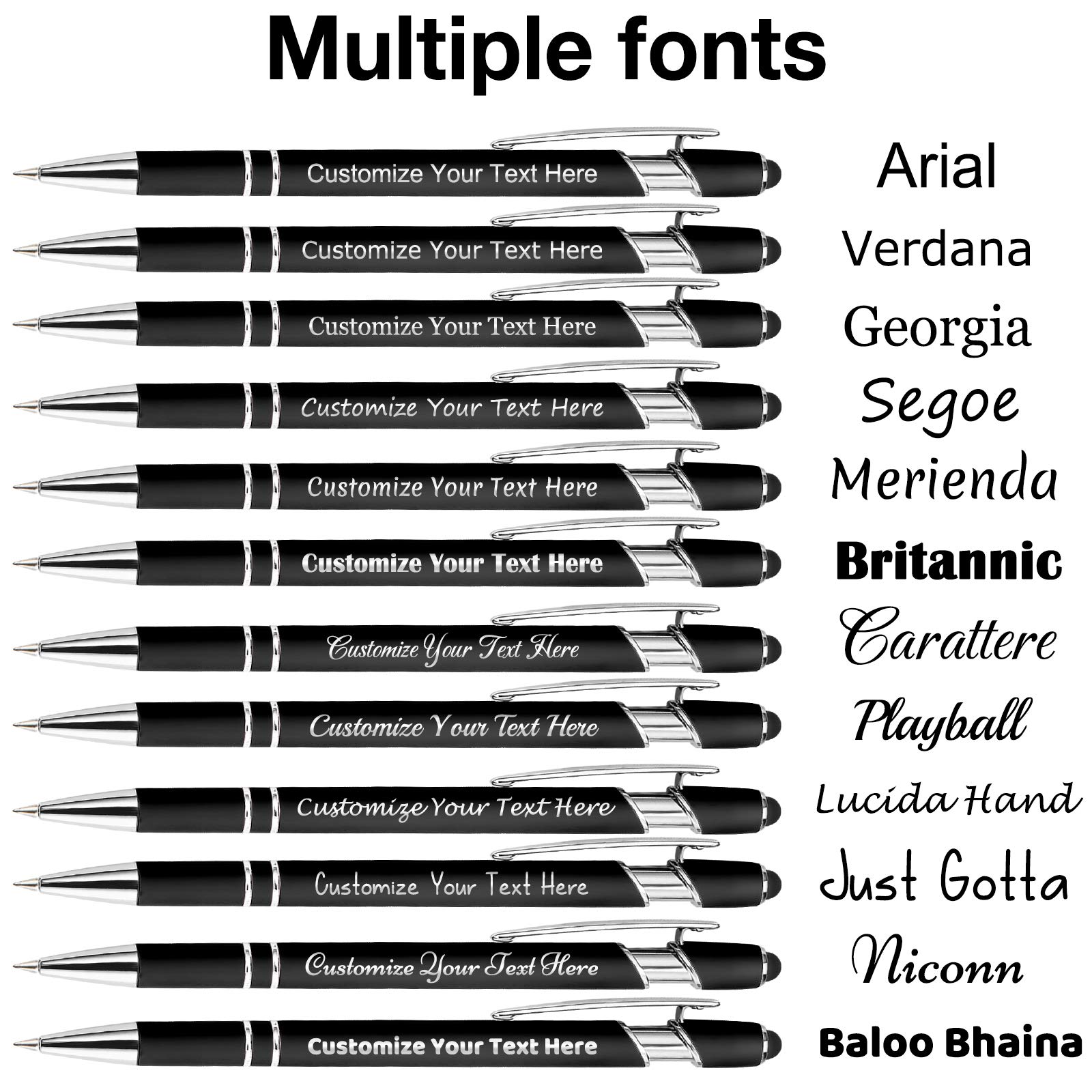 48 Pack Personalized Custom Engraved Ballpoint Pens with Stylus Tip - Bulk Office Pens for Men & Women - Ideal Birthday, Graduation Gifts - Medium Point Black Ink - Perfect for Business, School & Everyday Use