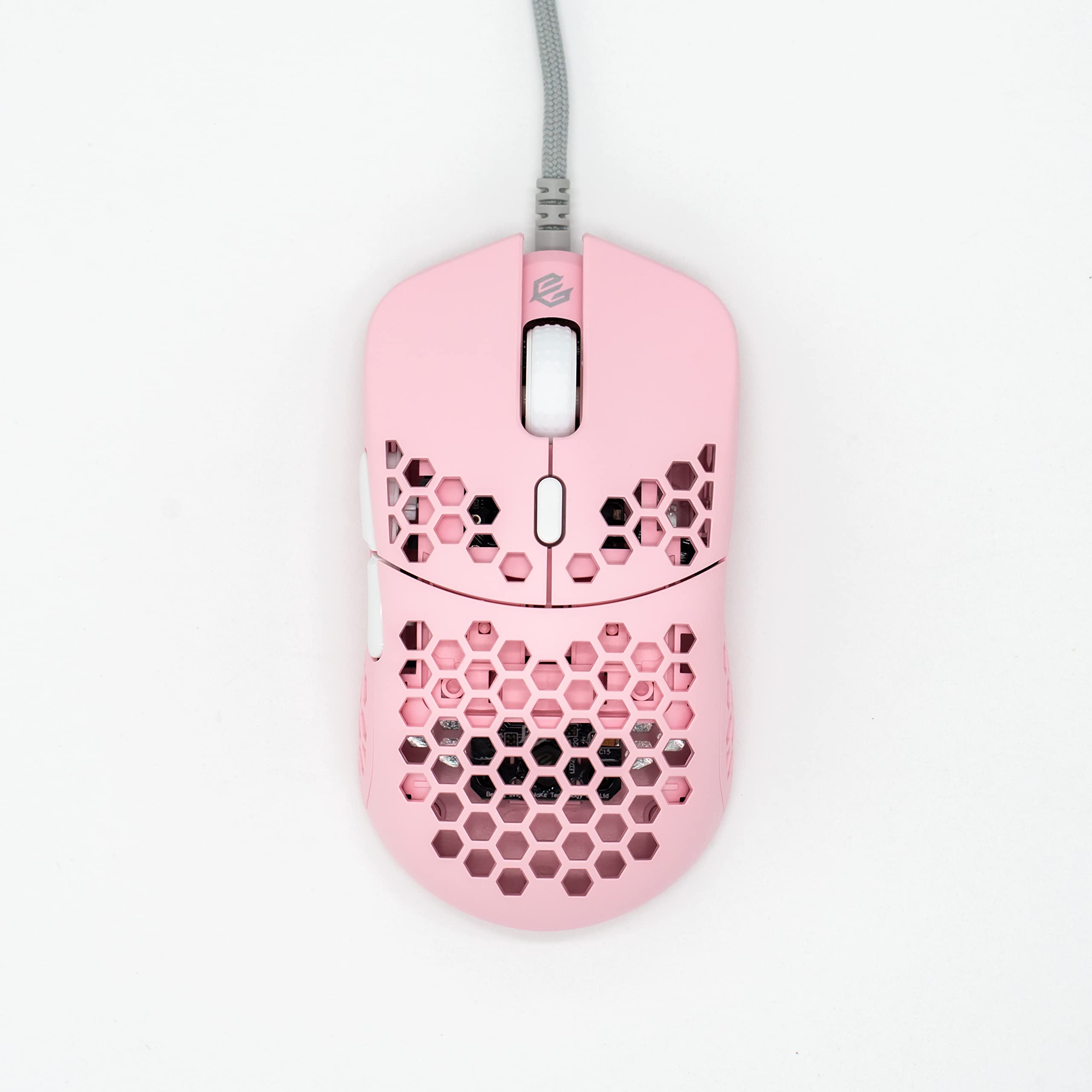 Gwolves Hati HTS Ultra Lightweight Honeycomb Wired Gaming Mouse - 52g, 3389 Optical Sensor, 16,000 DPI, Low Latency, Anti-Interference, 6 Programmable Buttons, On-Board Memory - Perfect for FPS, MOBA & MMO Gaming on PC, Mac & Laptop (Pink, Small Size)