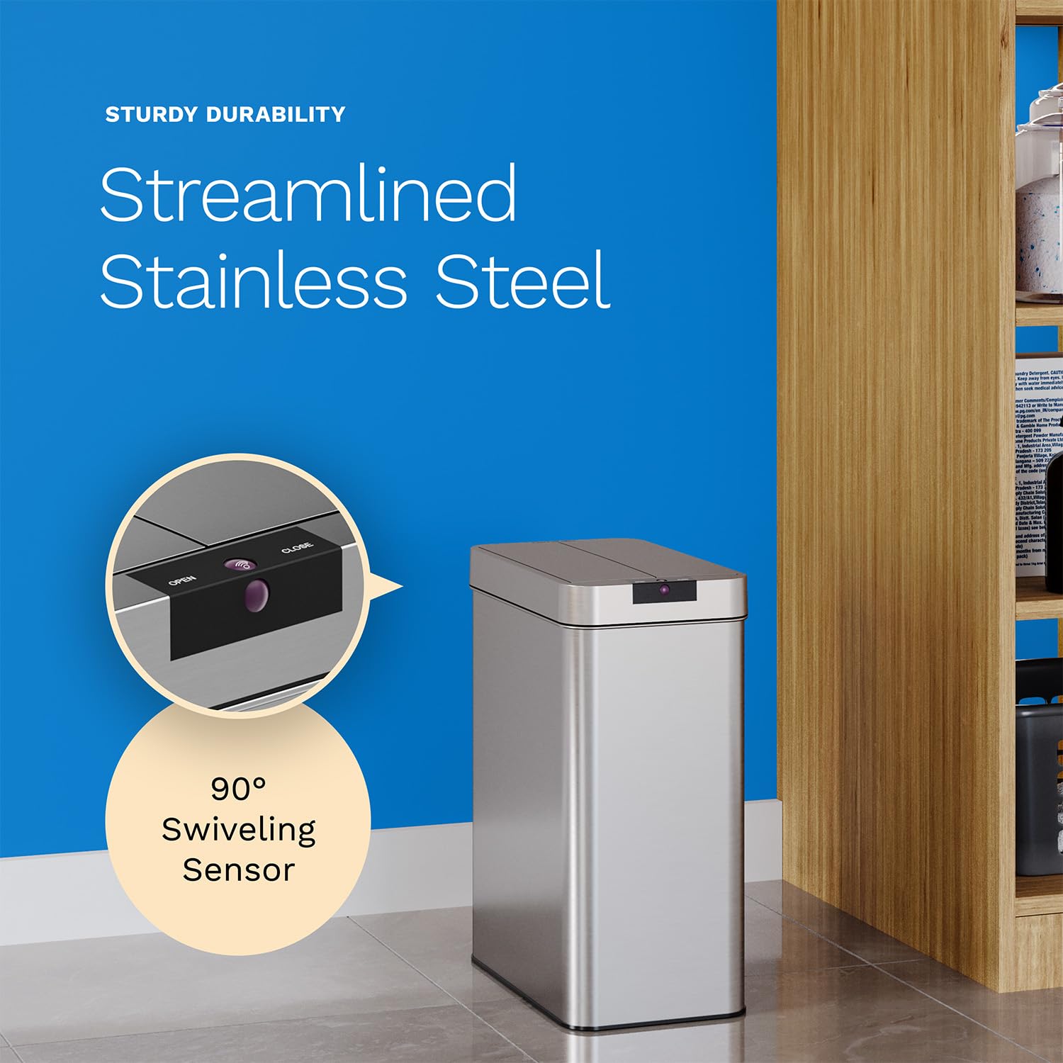 hOmeLabs 13 Gallon Automatic Trash Can for Kitchen - Stainless Steel Touchless Motion Sensor Garbage Bin with Butterfly Lid, Infrared Technology & AC Adapter - Perfect for Home, Office, Restaurant Use