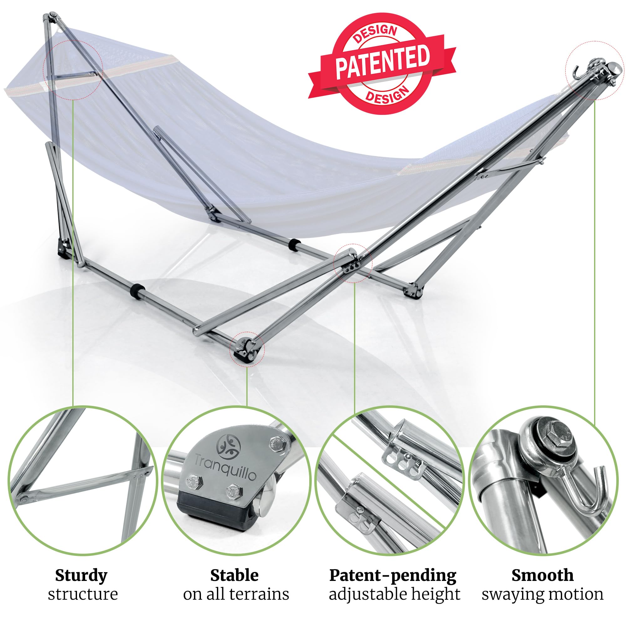 **Tranquillo Double Hammock with Stand - 650lb Capacity Heavy Duty Hammock Set with Spreader Bar, Solid 201 Stainless Steel Frame - 30s Quick Setup, Portable & Sturdy for Indoor & Outdoor Use - Perfect for Backyard, Camping, Beach & Patio Relaxation (Blue)**