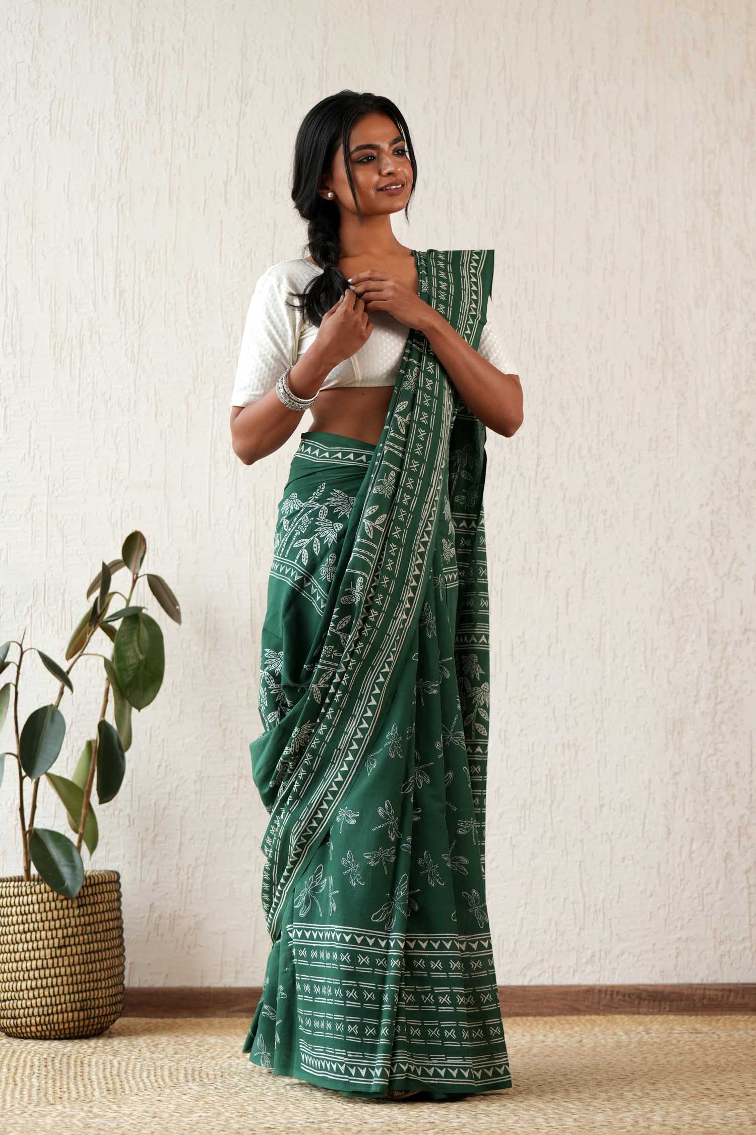 Celestial Drift Hand Block Printed Mulmul Cotton Saree - Elegant Traditional Indian Dress for Weddings & Festive Occasions