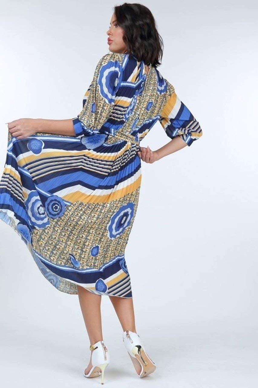 Stylish Pleated Print Midi Dress in Mellow Yellow | Flowy Summer Dress for Women | Perfect for Beach Vacations, Brunch Dates & Casual Outings