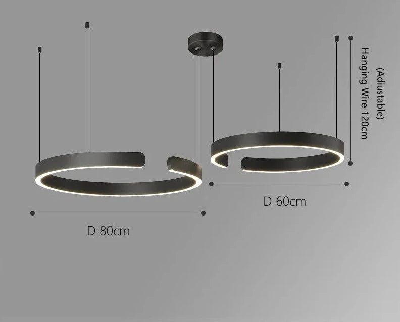 Elegant Minimalist Ring Chandelier Light Fixture - Aluminum Plated Modern Pendant Lighting for Dining Room, Bedroom & Living Room Decor