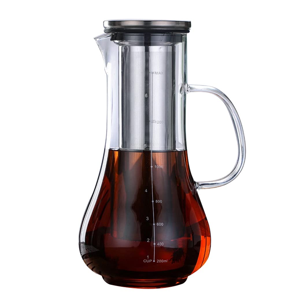 Premium Cold Brew Coffee Maker & Iced Tea Infuser - 1.2L Glass Carafe with Removable Stainless Steel Filter - Durable Fruit Infusion Pitcher with Comfortable Handle (Style1) - Perfect for Home, Office & Outdoor Use
