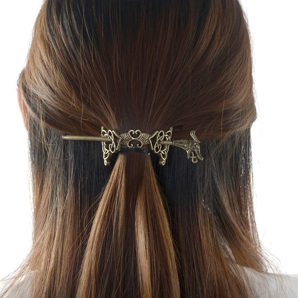 Viking Hair Jewelry - Large Celtic Knot Dragon Hairpins for Women, Norse Viking Crown Hair Clips, Braid Barrettes & Long Hair Accessories | Perfect for Medieval Festivals, Cosplay, and Boho Wedding Hairstyles