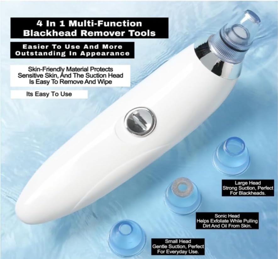 Blackhead Remover Vacuum Kit - 4-in-1 Multi-Function Pore Cleaner for Acne & Pimple Removal, Skin Care Tool for Beautiful Complexion (White) | Perfect for Daily Facial Cleansing & Spa Treatments