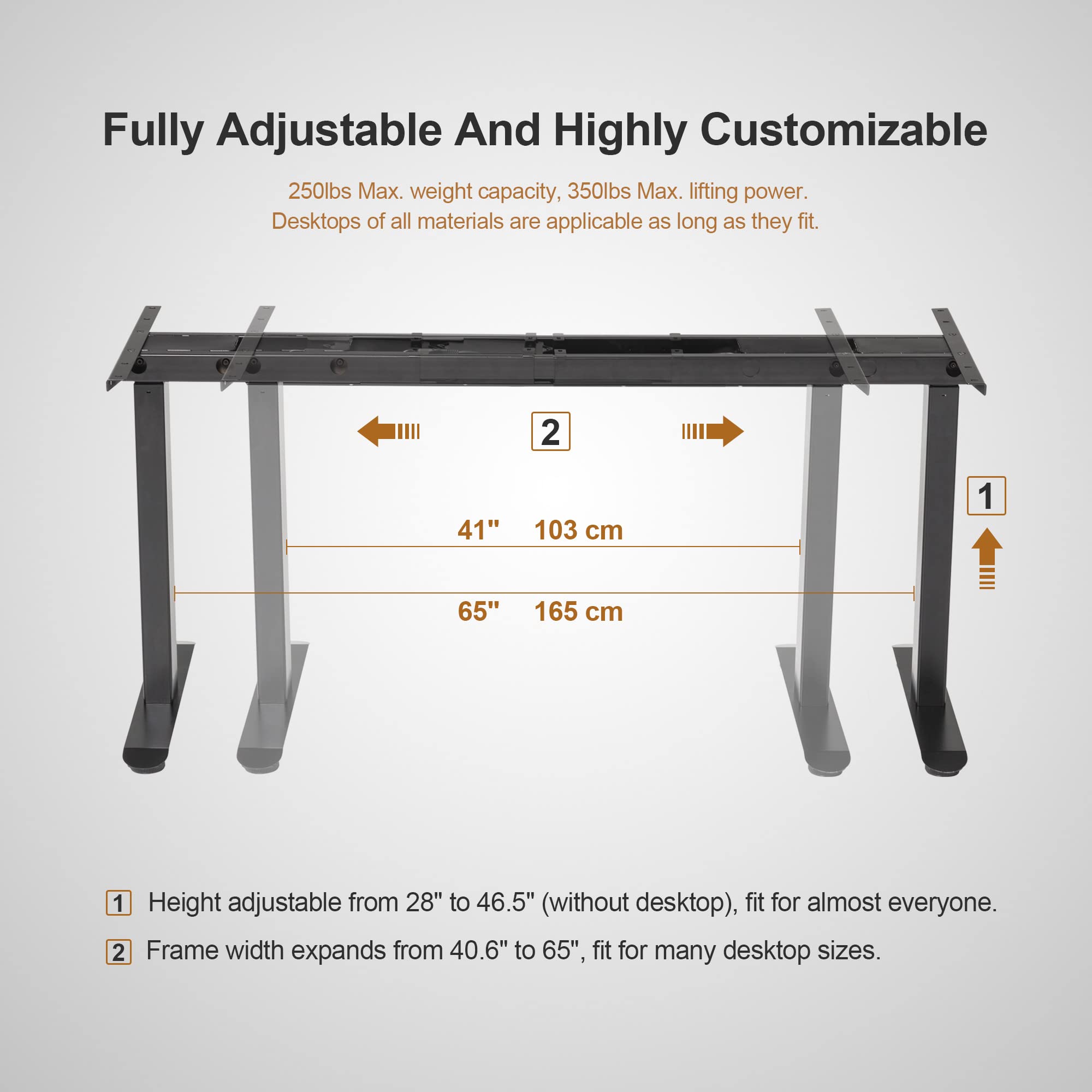 Electric Stand Up Desk Frame - Dual Motor Adjustable Height Standing Desk Base with Thick Legs, Black (680 Frame Only) - Perfect for Home Office & Workspace Ergonomics