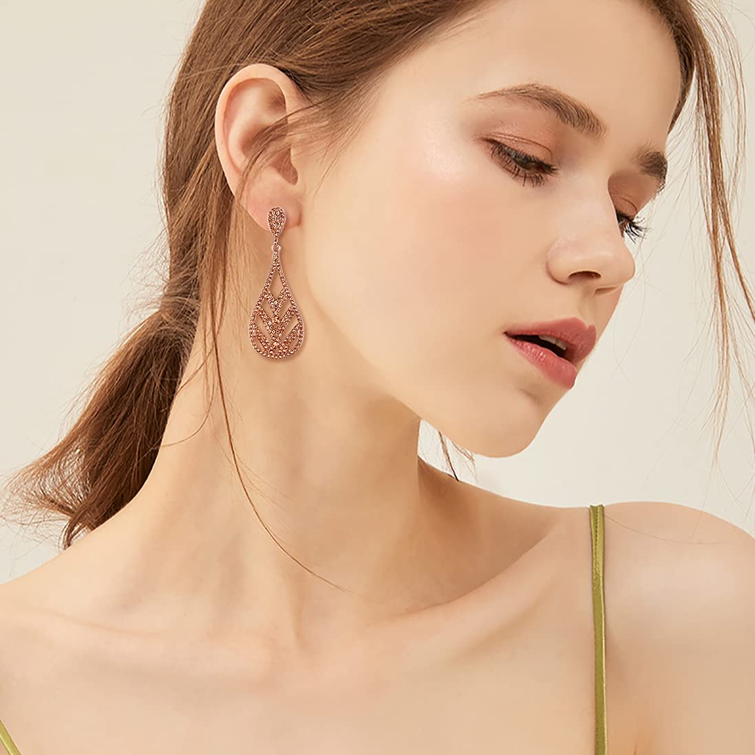 Crysdue Teardrop Dangle Earrings for Women | Austrian Crystal Vintage Wedding Jewelry | Hollow-Carved Stud Earrings | Perfect for Party, Prom, Bridal & Special Occasions