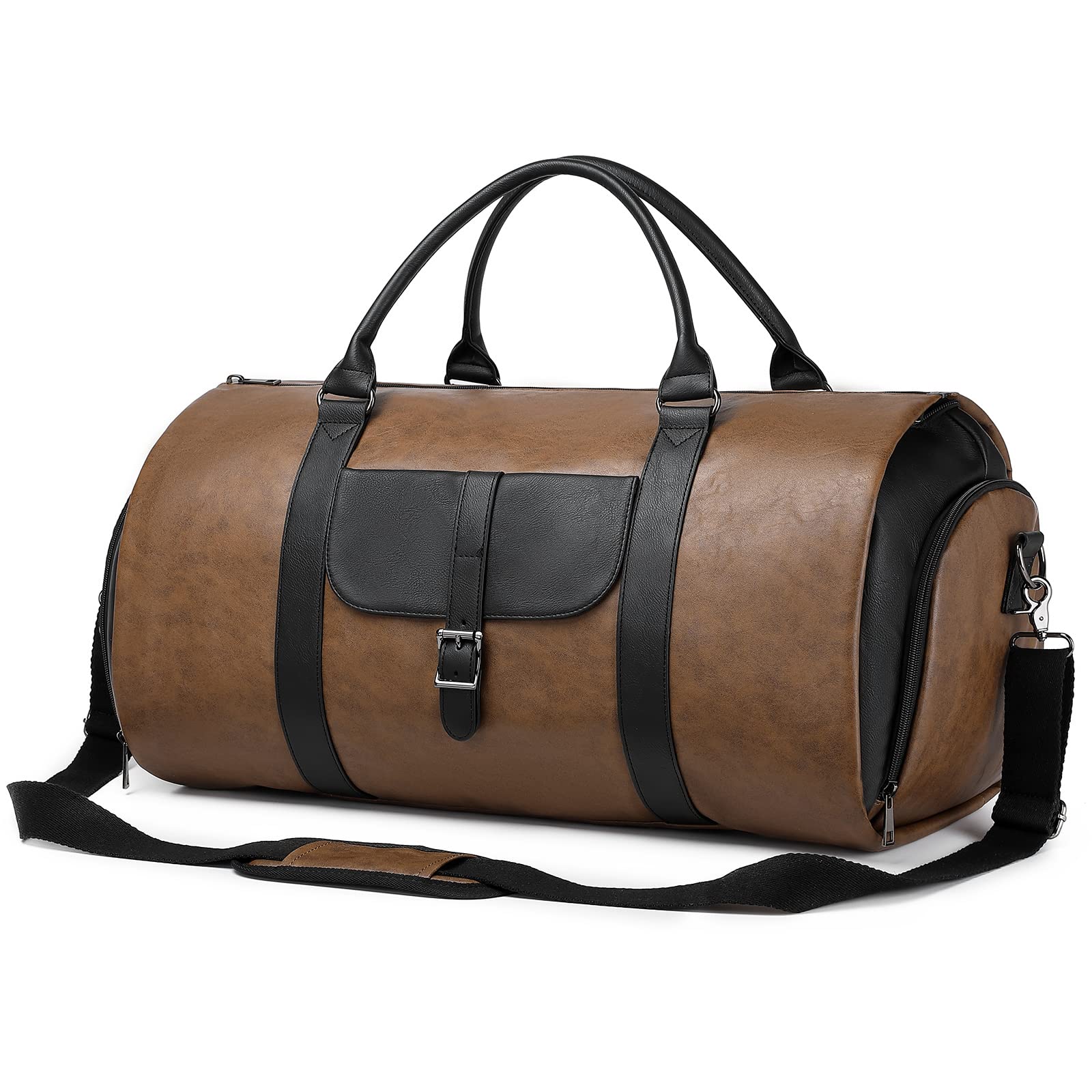 Leather Carry On Garment Bag for Travel - Convertible Duffle Bag with Shoe Compartment for Men, Waterproof Suitcase for Business Trip, Perfect Husband Gift (Ideal for Air Travel, Business Meetings & Formal Events)
