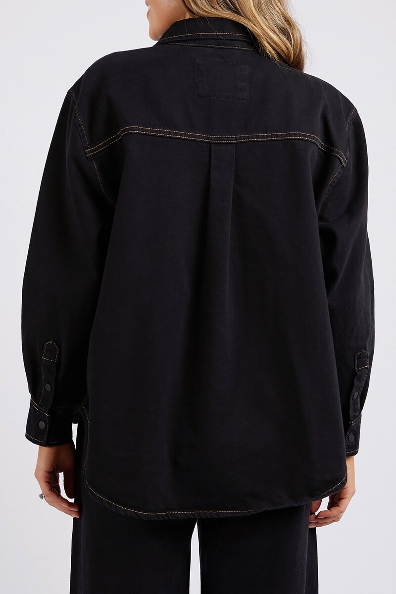 Stylish Daisy Black Contrast Stitch Overshirt for Women - Casual Button-Down Shirt with Unique Floral Design | Perfect for Spring Outfits, Layering & Everyday Wear
