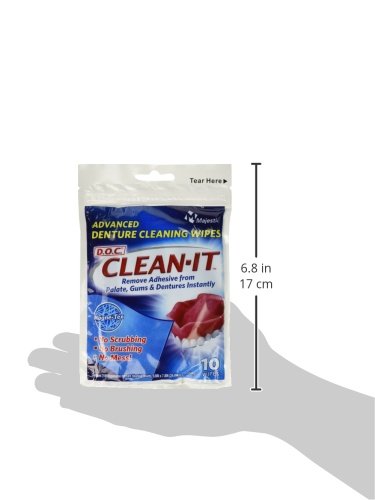 Majestic Drug Clean-It Denture Wipes - Travel Size (10 Count, Pack of 36) | Denture Cleaning Wipes for Travel, Home & Daily Oral Care | Convenient Denture Cleaner for On-the-Go Hygiene