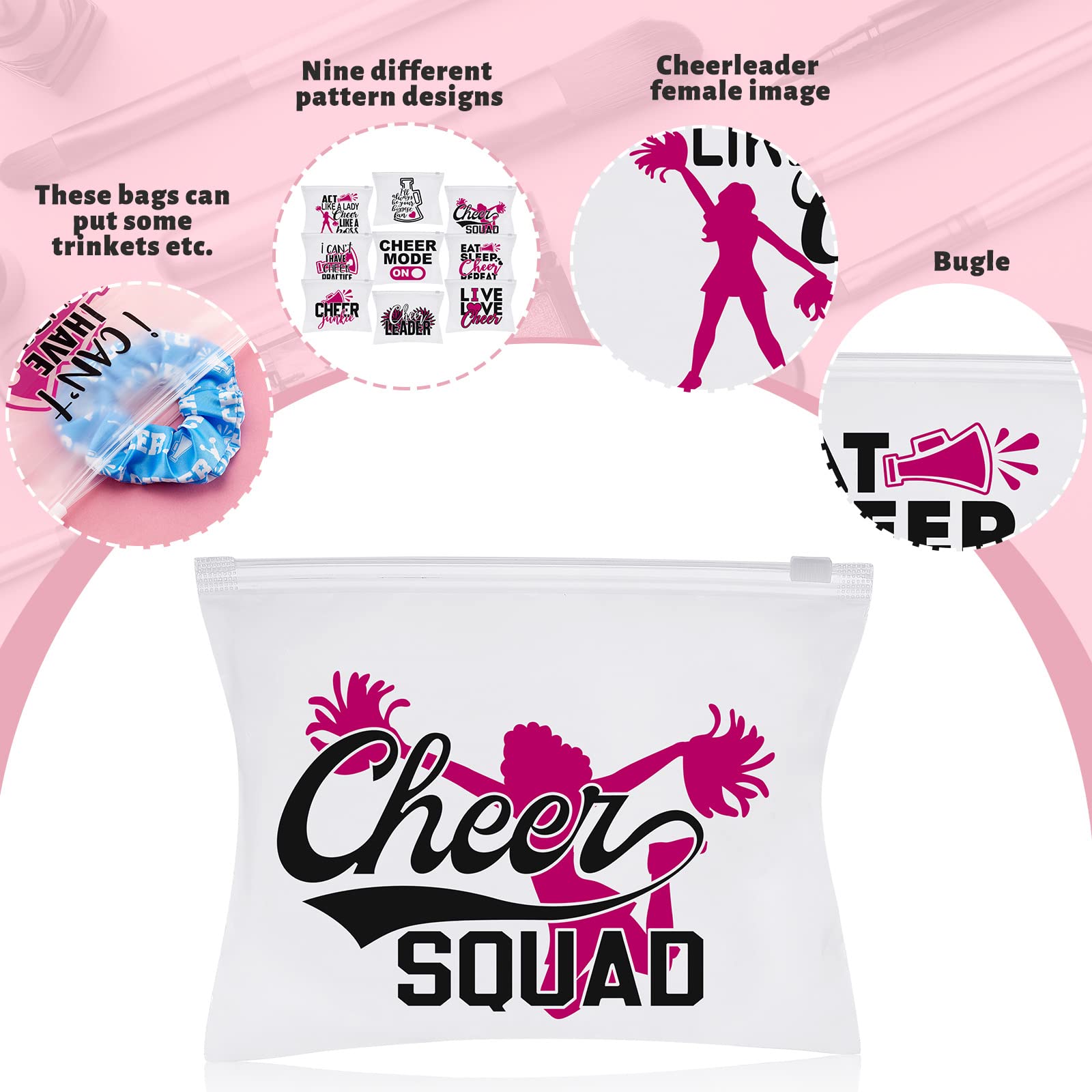90-Piece Cheerleader Makeup Bag Set - 9 Stylish Designs for Team Gifts, Travel & Cosmetics | Perfect for Cheerleaders, Teen Girls & Women | White Cheer Bags for Sports Events, Parties & Travel Accessories