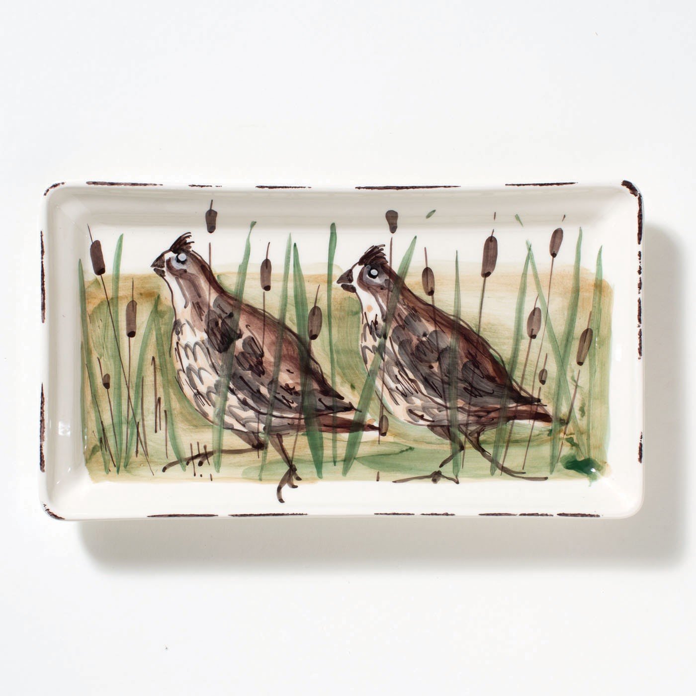 Vietri Wildlife Quail Rectangular Platter - Earthenware Steak, Salad, Dessert & Snack Serving Plate - Perfect for Dinner Parties, Picnics & Home Decor