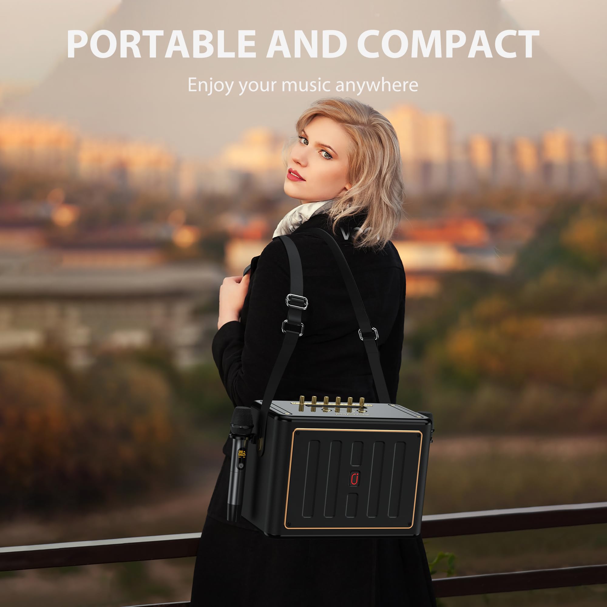 JYX Portable Bluetooth Karaoke Machine with 2 Wireless Microphones - PA System with Bass/Treble Control, TV/Bluetooth/USB/TF/AUX Connectivity for Home Parties, Outdoor Gatherings & Family Entertainment