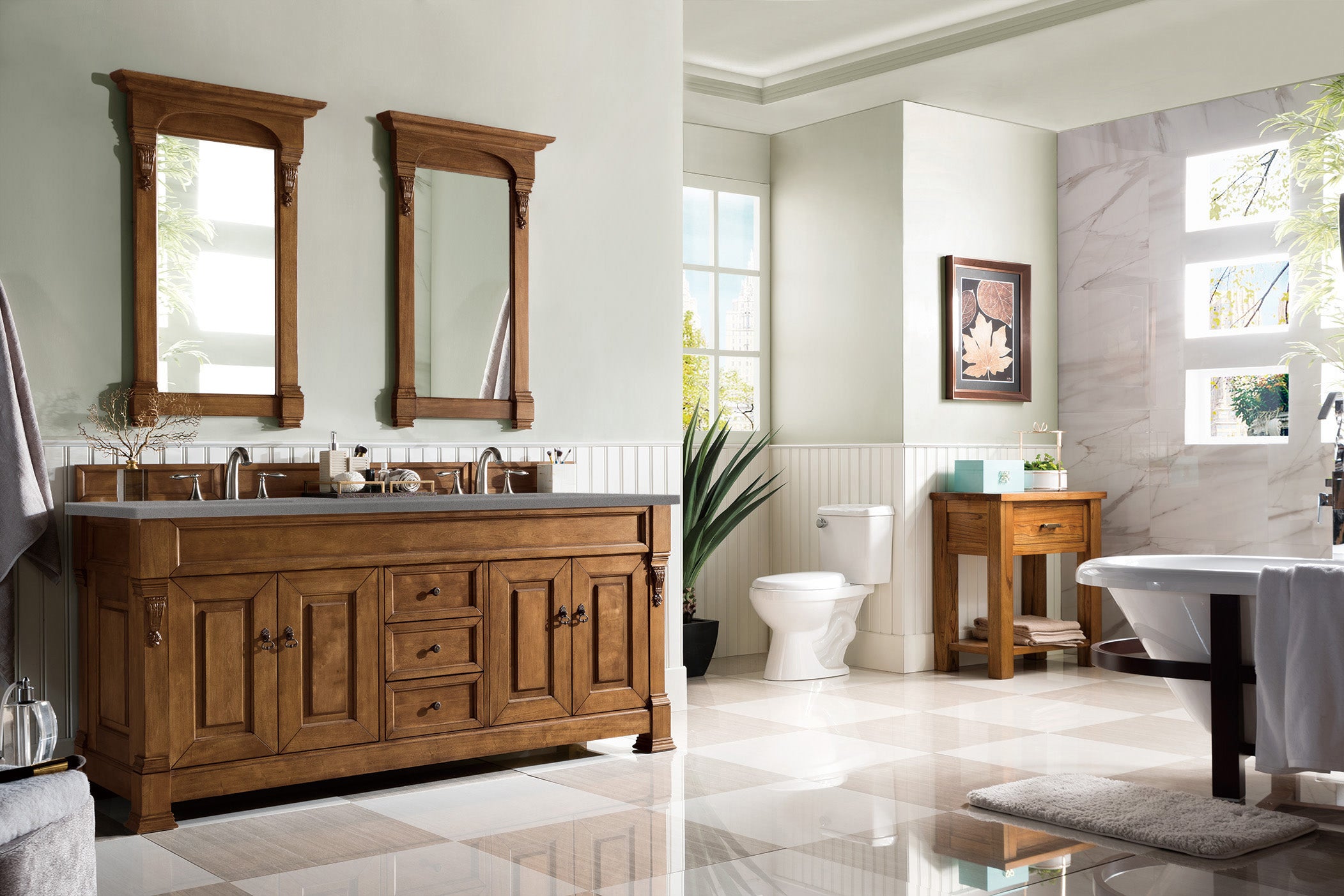 Brookfield 72-Inch Double Vanity Bathroom Sink with Country Oak Cabinets & 3CM Grey Expo Quartz Countertop – Perfect for Master Bathroom & Modern Farmhouse Style