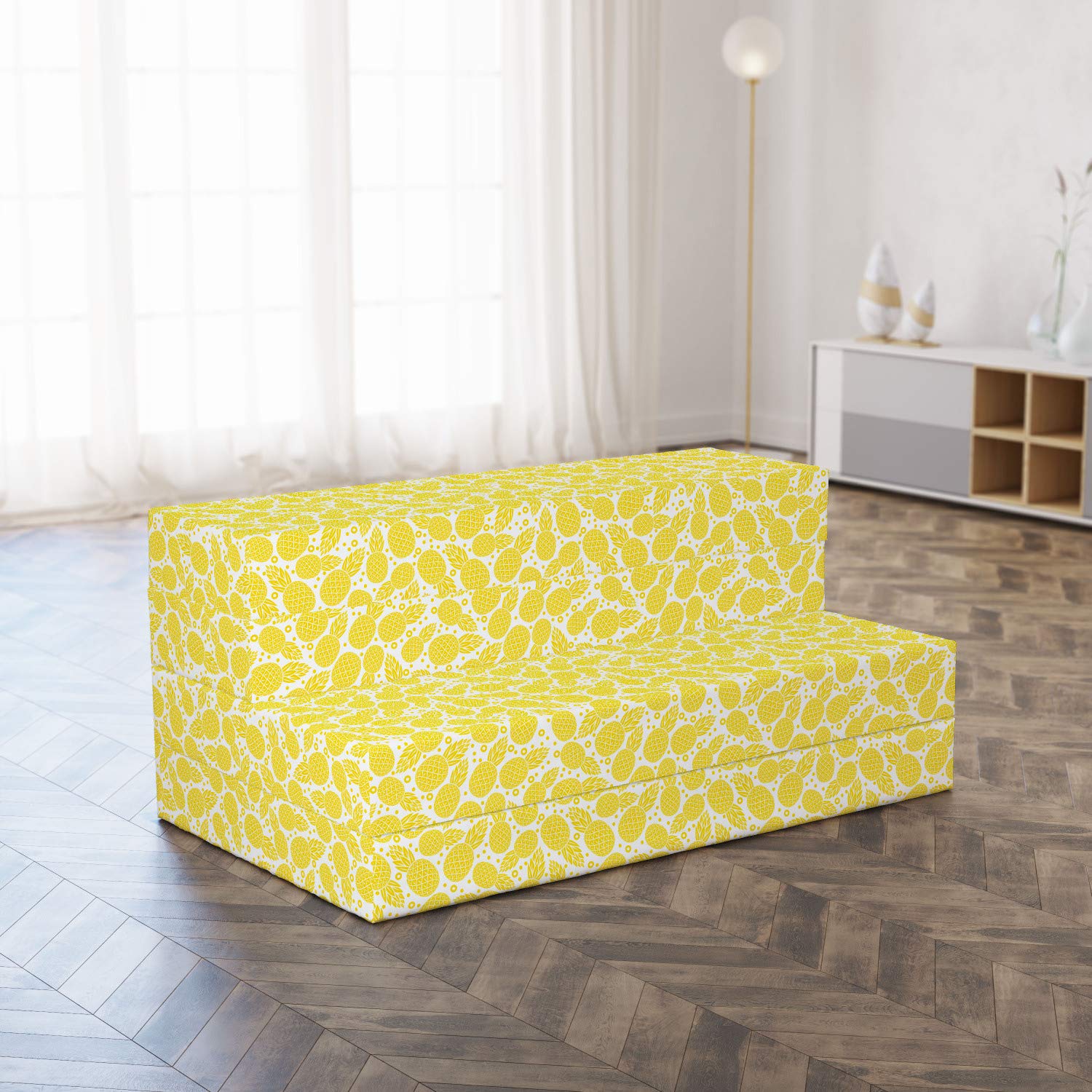 Ambesonne Modern Foldable Mattress - Pineapple Fruit Design, Twin Size 78.7