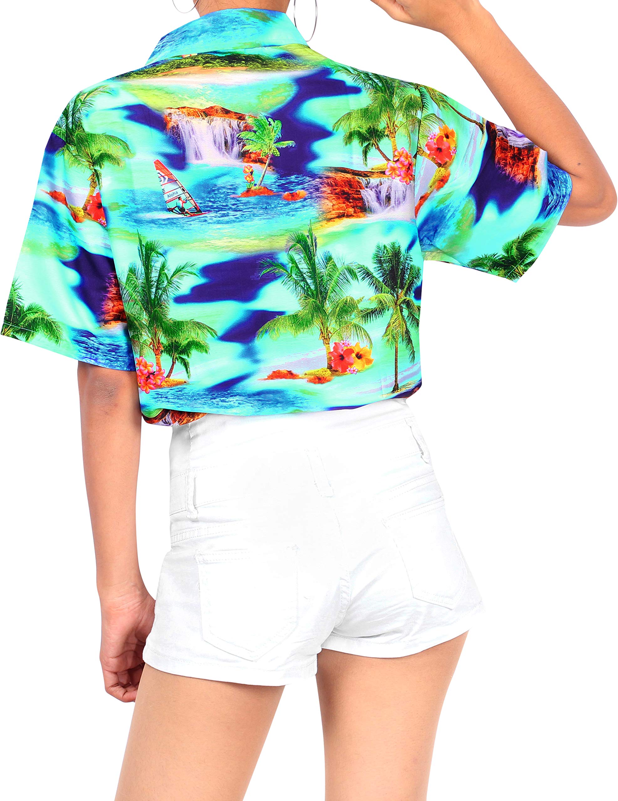 Happy Bay Women's Beach Short Sleeve Hawaiian Blouse Shirt - Floral Print Vacation Shirt for Summer, Pool Party & Tropical Getaway