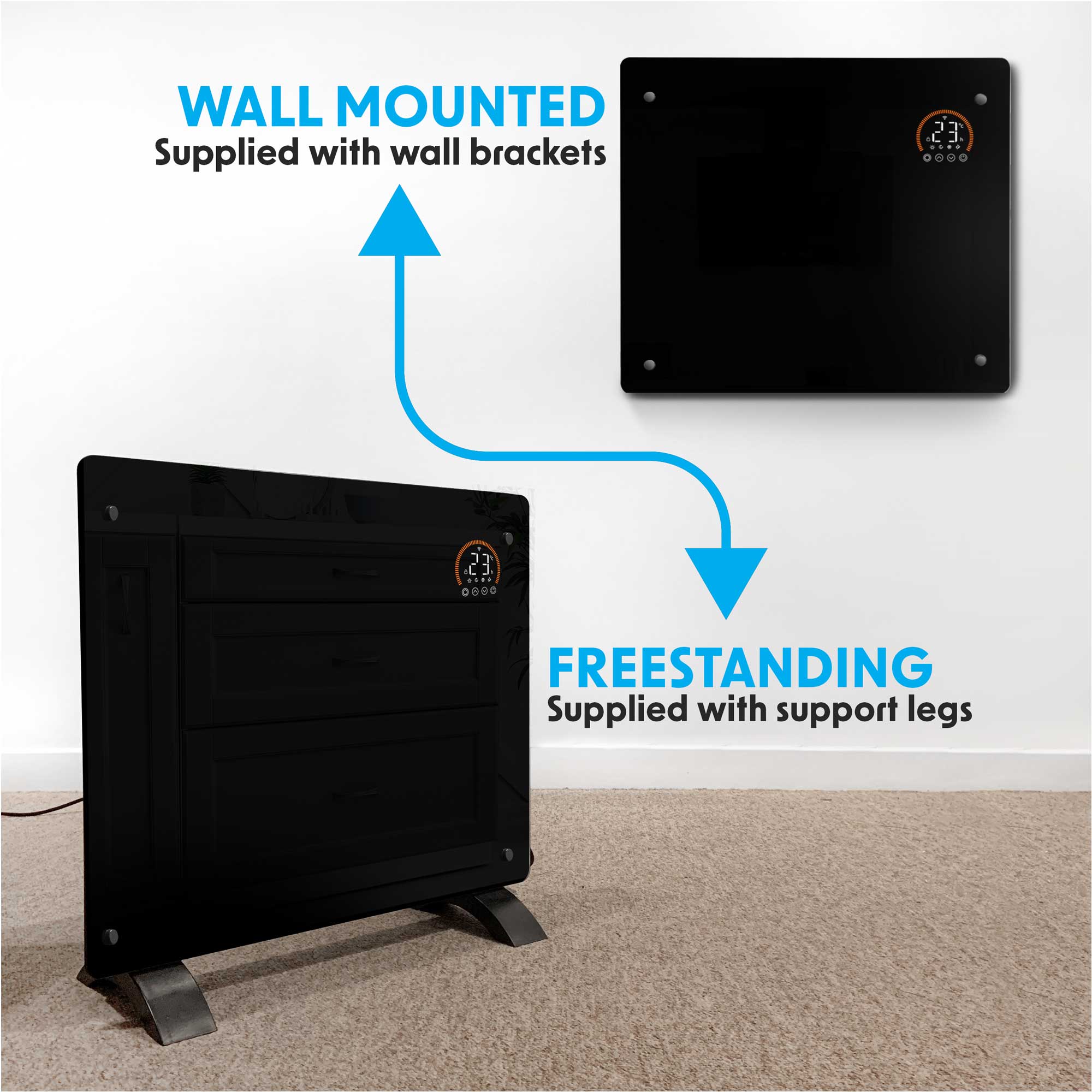 Baridi 1000W Smart WiFi Electric Glass Panel Heater with 24/7 Timer & Remote Control - Energy Efficient Space Heater for Bedroom, Office & Home Use - Black (Model DH135)
