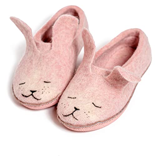 BureBure Women's Cozy Natural Boiled Wool Slippers - Honey Bunny Color - Soft House Shoes for Women - Perfect Gift for Her, Mom, Wife - Ideal for Home, Lounge, and Winter Comfort