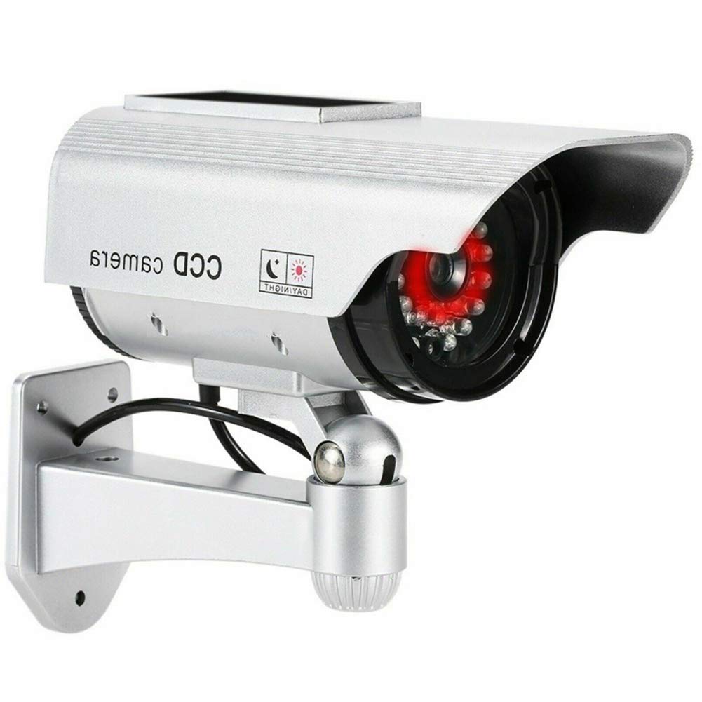Fake Security Camera with Infrared LED - Waterproof Dummy CCTV Camera for Outdoor Surveillance - Silver | Ideal for Home, Office & Business Security Deterrence