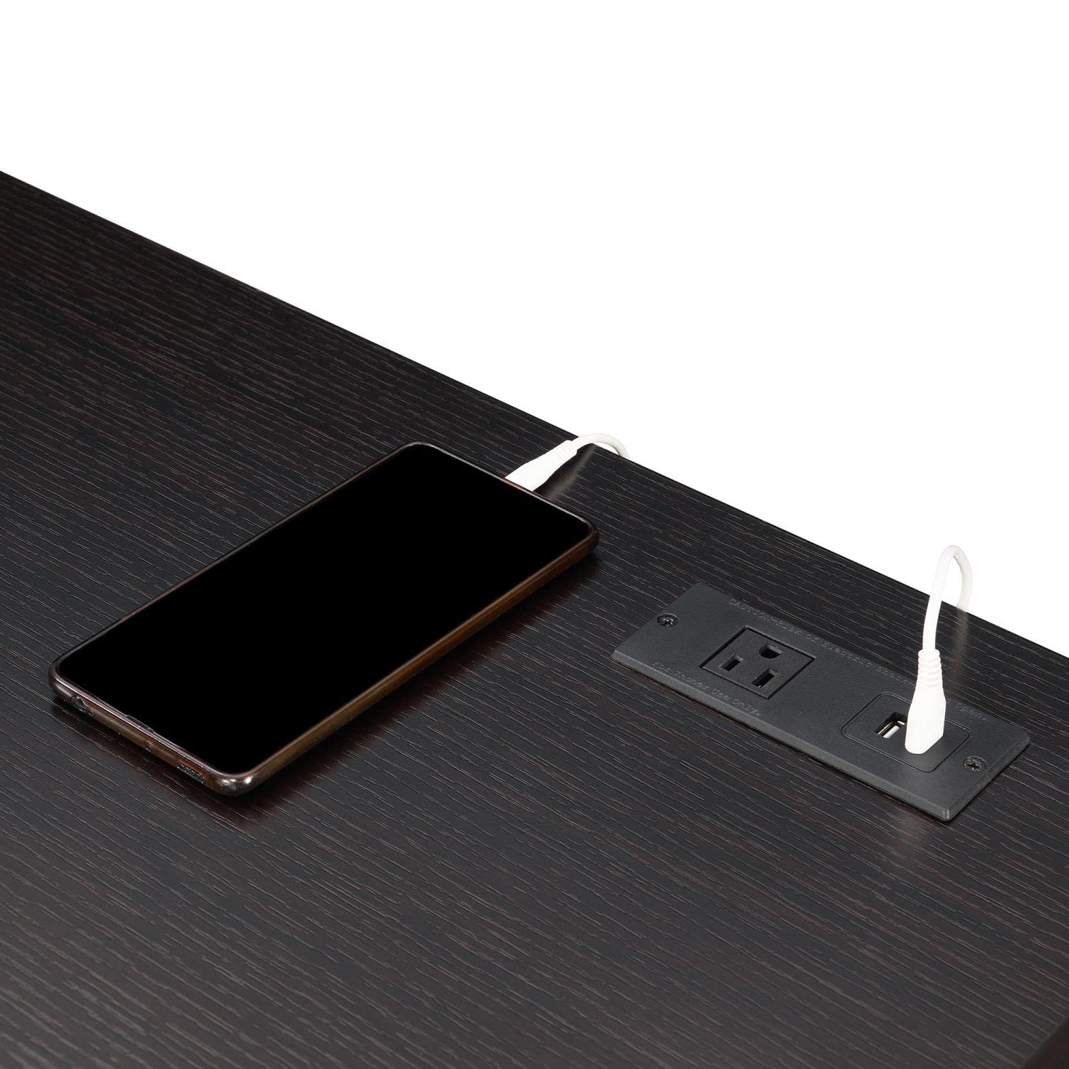 Convenience Concepts Newport 2-Drawer Writing Desk with Built-in USB Charging Station - Espresso/Black Finish - Perfect for Home Office, Study Room & Small Spaces
