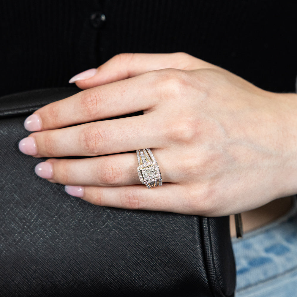 1.40 Carat Diamond Cushion Cut Bridal Ring Set in 10K Yellow Gold – Perfect for Engagement, Wedding & Anniversary Gifts