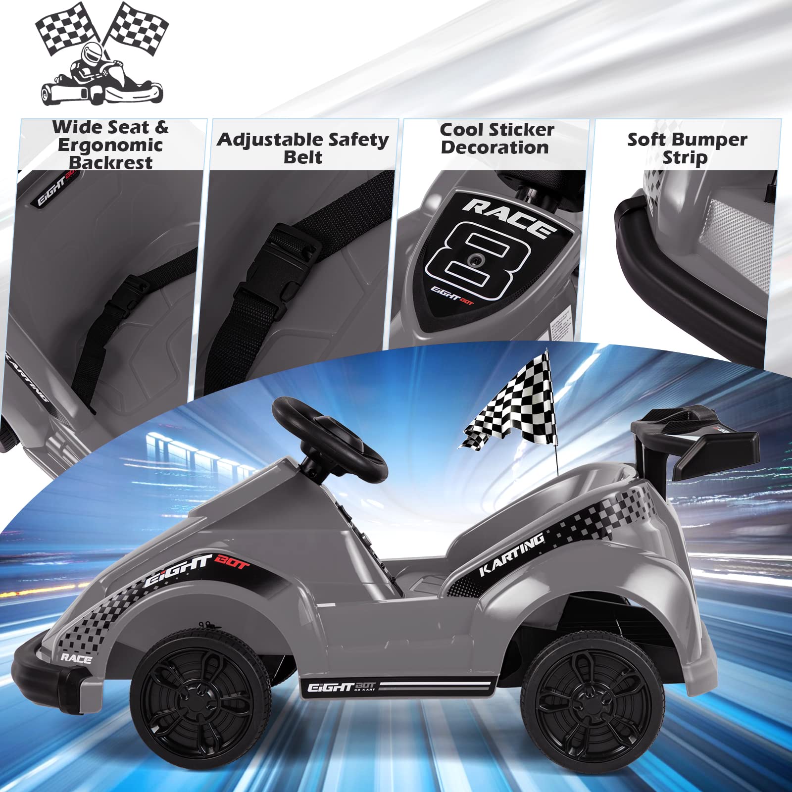 HONEY JOY 6V Electric Go Kart for Kids - Battery Powered Ride On Racing Car with Parent Remote Control, Safety Belt & Slow Start - 4 Wheeler Electric Vehicle with Music - Perfect Gift for Boys & Girls (Black) - Ideal for Outdoor Play, Birthday Gifts & Backyard Fun