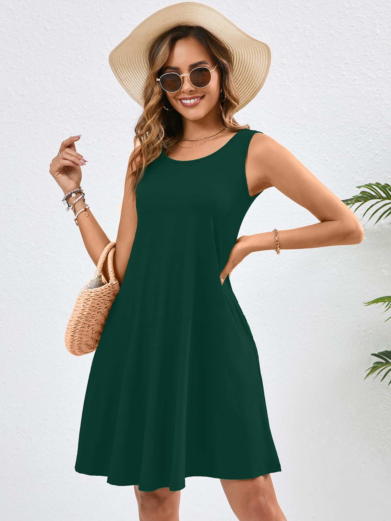 KORSIS Women's Summer Casual Sleeveless Swing Dress - Flowy T-Shirt Tank Sundress with Pockets for Beach, Vacation & Everyday Wear | Lightweight Comfortable Ladies Dress