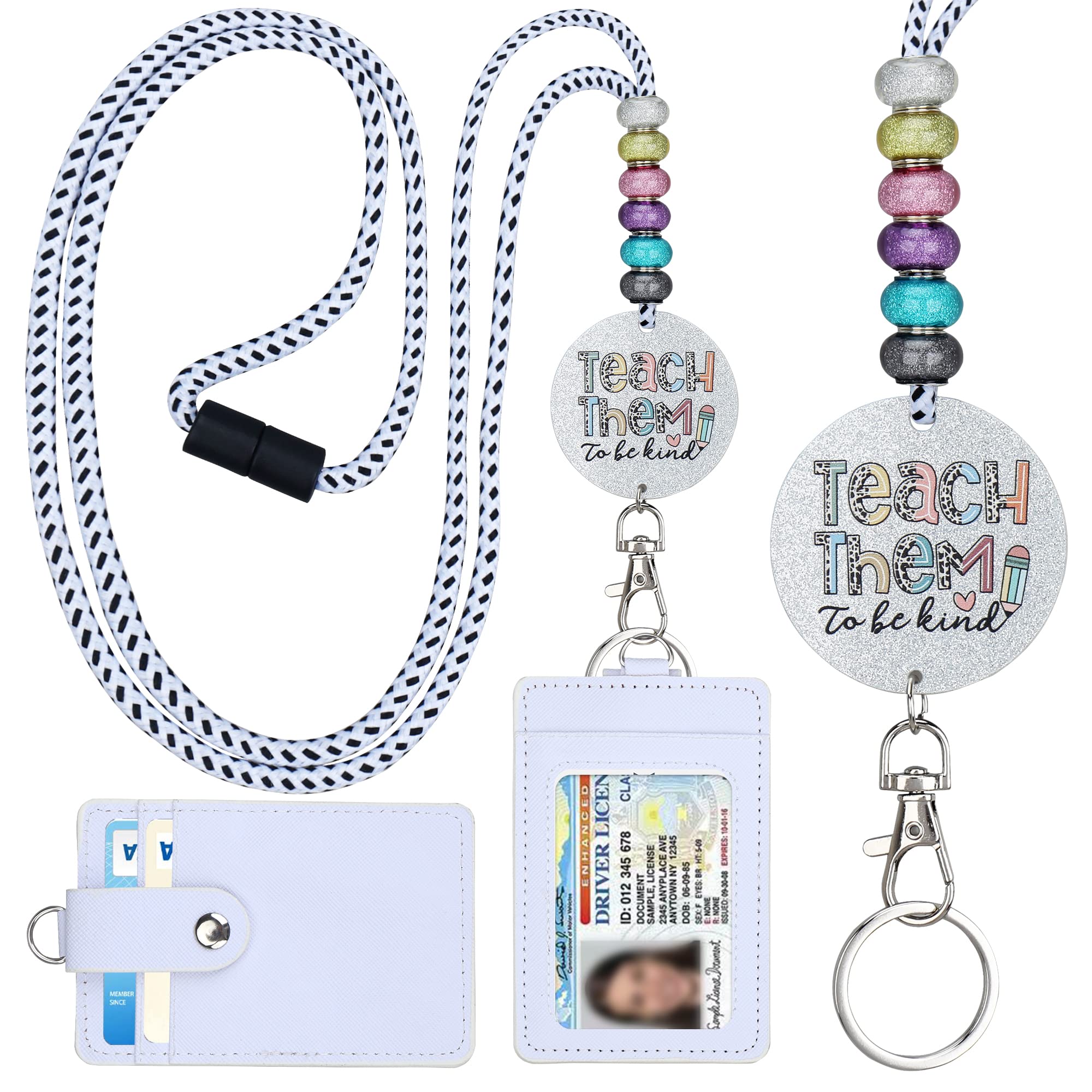 Cute Beaded Teacher Lanyards for ID Badges & Keys - USA Made for School & Office Use