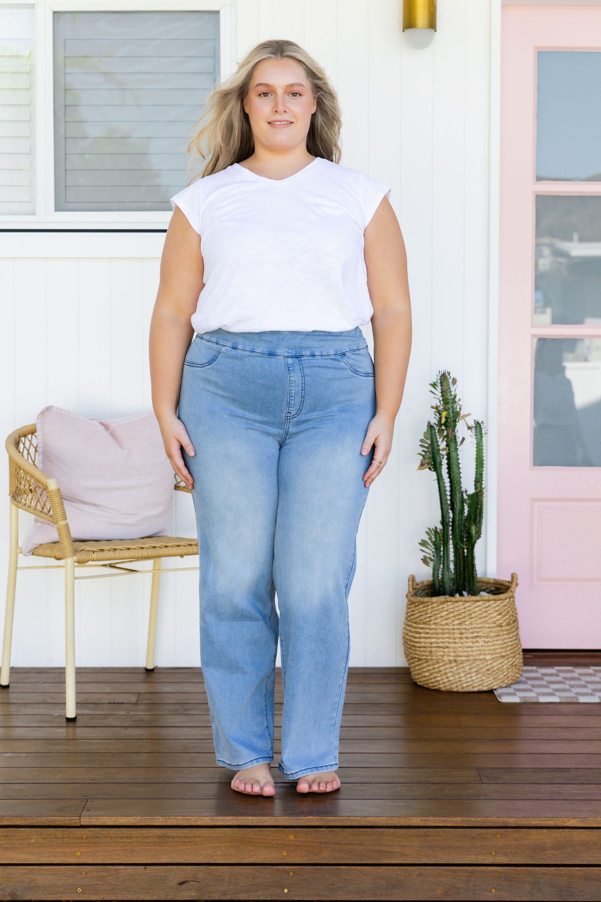 Lara Women's Light Blue Pull-On Stretch Jeans - Comfortable High Waist Skinny Denim Pants for Casual Wear & Everyday Outfits