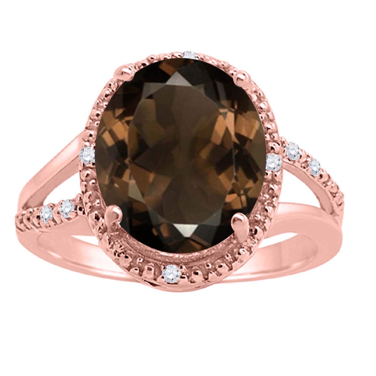MauliJewels 10K Rose Gold Women's Ring - 4.55 Carat Oval Smoky Quartz & Diamond Prong Setting | Elegant Jewelry for Weddings, Anniversaries & Special Occasions