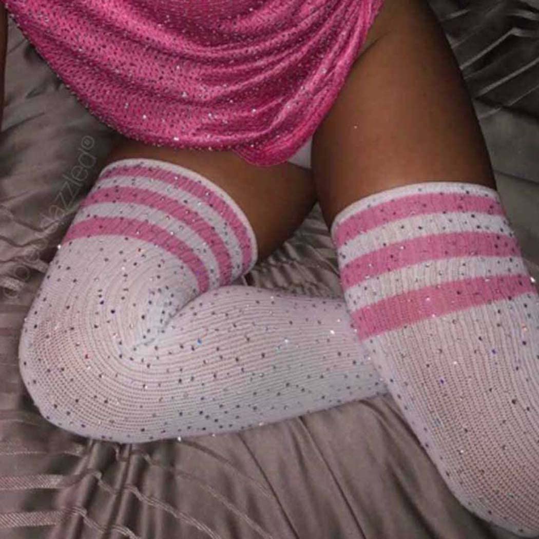 Tgirls Thigh High Over The Knee Stockings - Rhinestone Cotton Leg Socks, Striped Warm Winter Long Socks for Women | Fashionable & Comfortable for Daily Wear, Parties, and Cold Weather