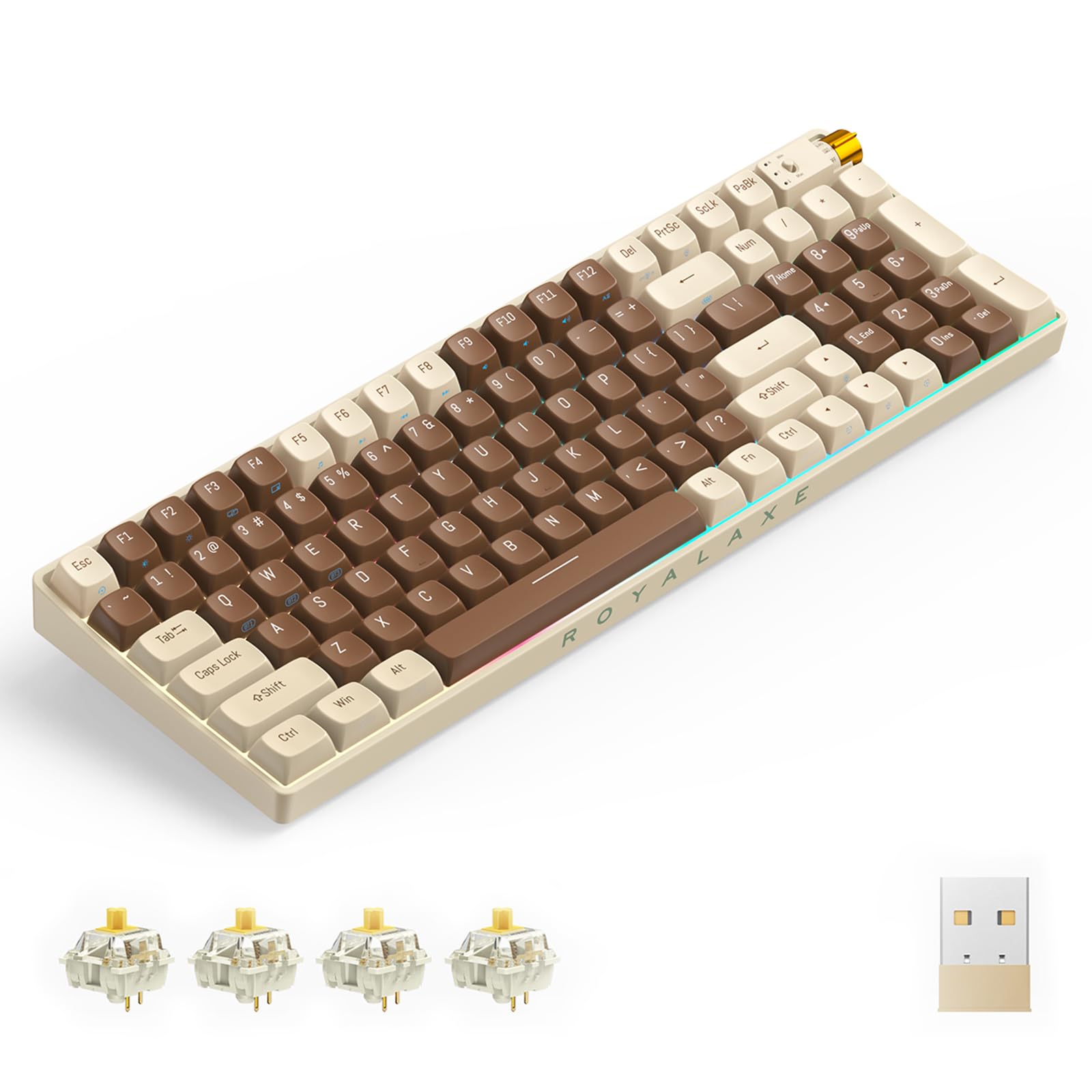 R100 96% Wireless Mechanical Keyboard - Gateron G Pro 3.0 Yellow Switches, Tri-Mode Connectivity (BT 5.0/2.4GHz/USB-C), Hot Swappable, RGB Backlit, Compatible with Windows & Mac - Perfect for Gaming, Office Work, and Programming