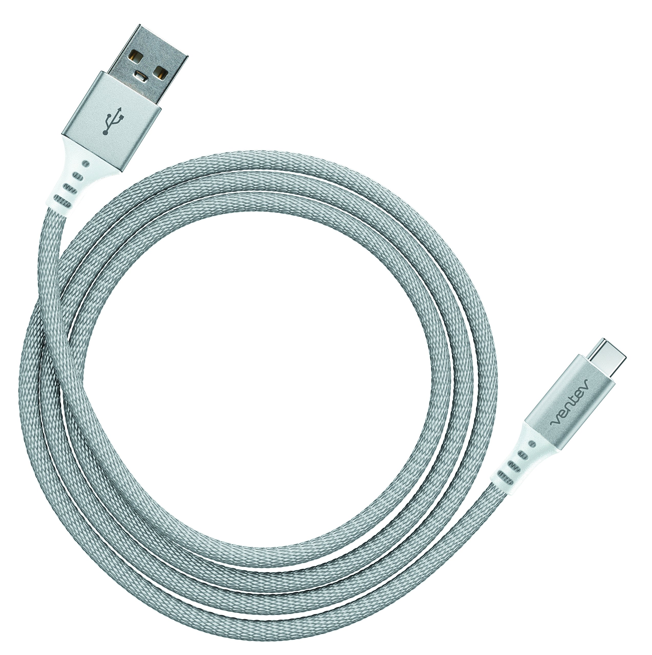 Ventev ChargeSync Alloy USB-C to USB-A Cable 4ft - Fast Charging & Data Sync, Durable Silver Braided Cord for iPhone, Android, MacBook, iPad, Car & Home Charging