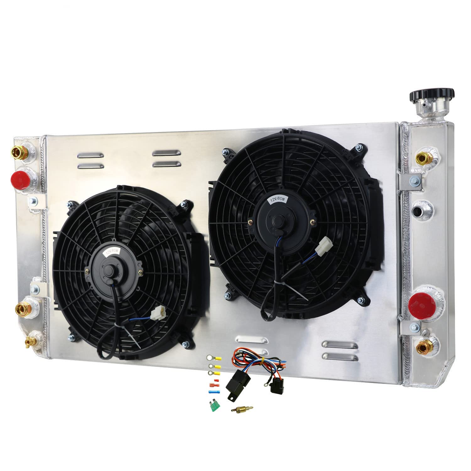 1988-1994 Chevy S10/S10 Blazer & GMC Jimmy/S15/Sonoma & 91-94 Oldsmobile Bravada 4.3L V6 All-Aluminum 3-Row Radiator Kit with Shroud, Fan & Relay - Perfect for Engine Cooling & Off-Road Adventures