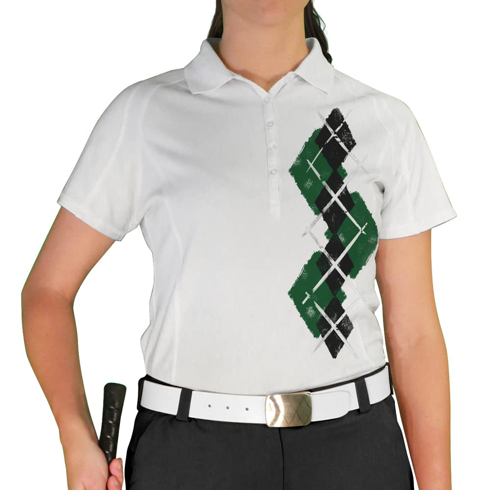 **Women's Dry Fit Short Sleeve Graphic Golf Polo Shirt - Argyle Paradise Print, Moisture Wicking & Breathable (AA-ZZ) | Perfect for Golf, Tennis & Casual Wear**