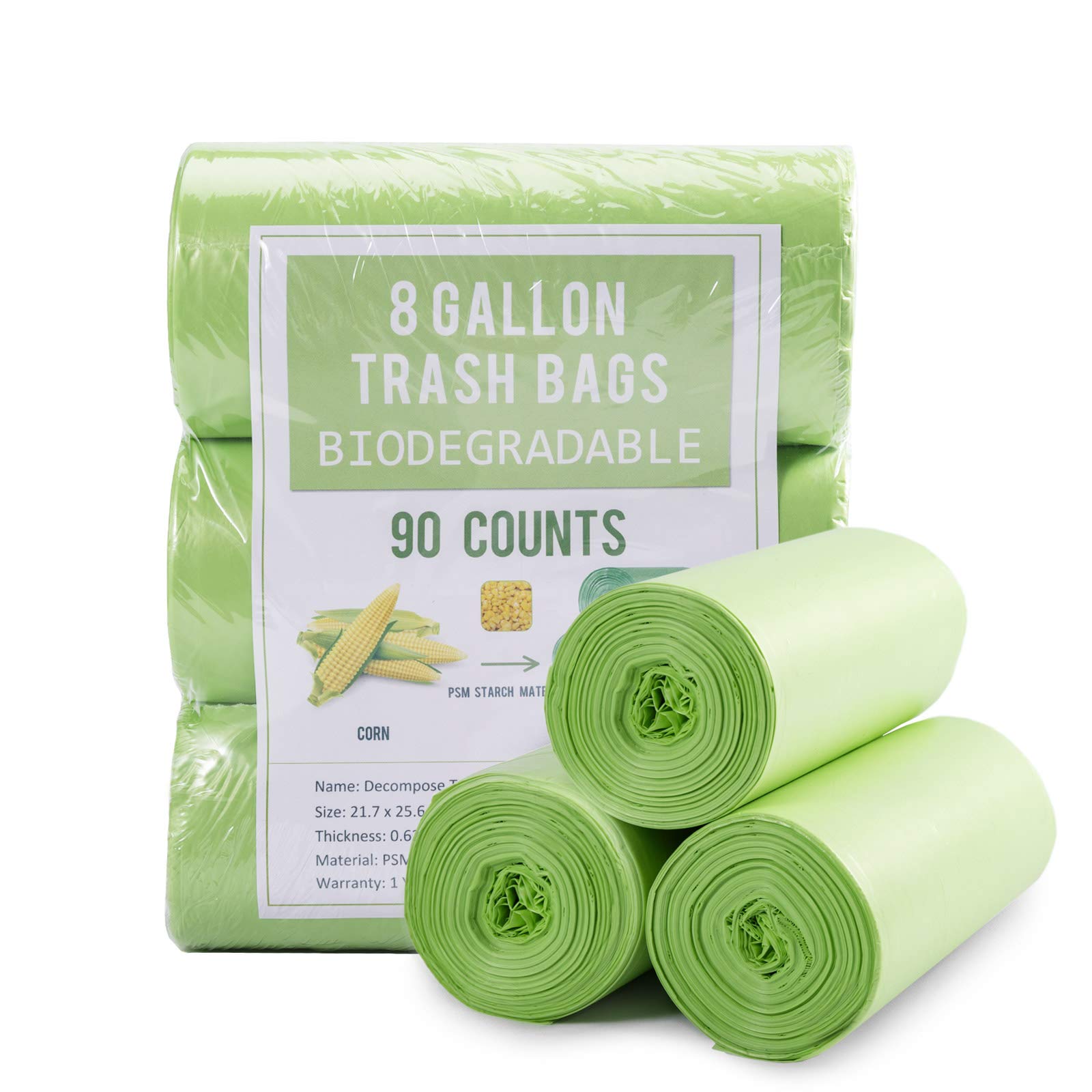 Eco-Friendly 8 Gallon Biodegradable Trash Bags (90 Count) - 0.67 Mil Extra Strong 30 Liter Garbage Bags for Home, Office, Kitchen & Car Waste Disposal | Sustainable Green Solution for Daily Household & Commercial Use