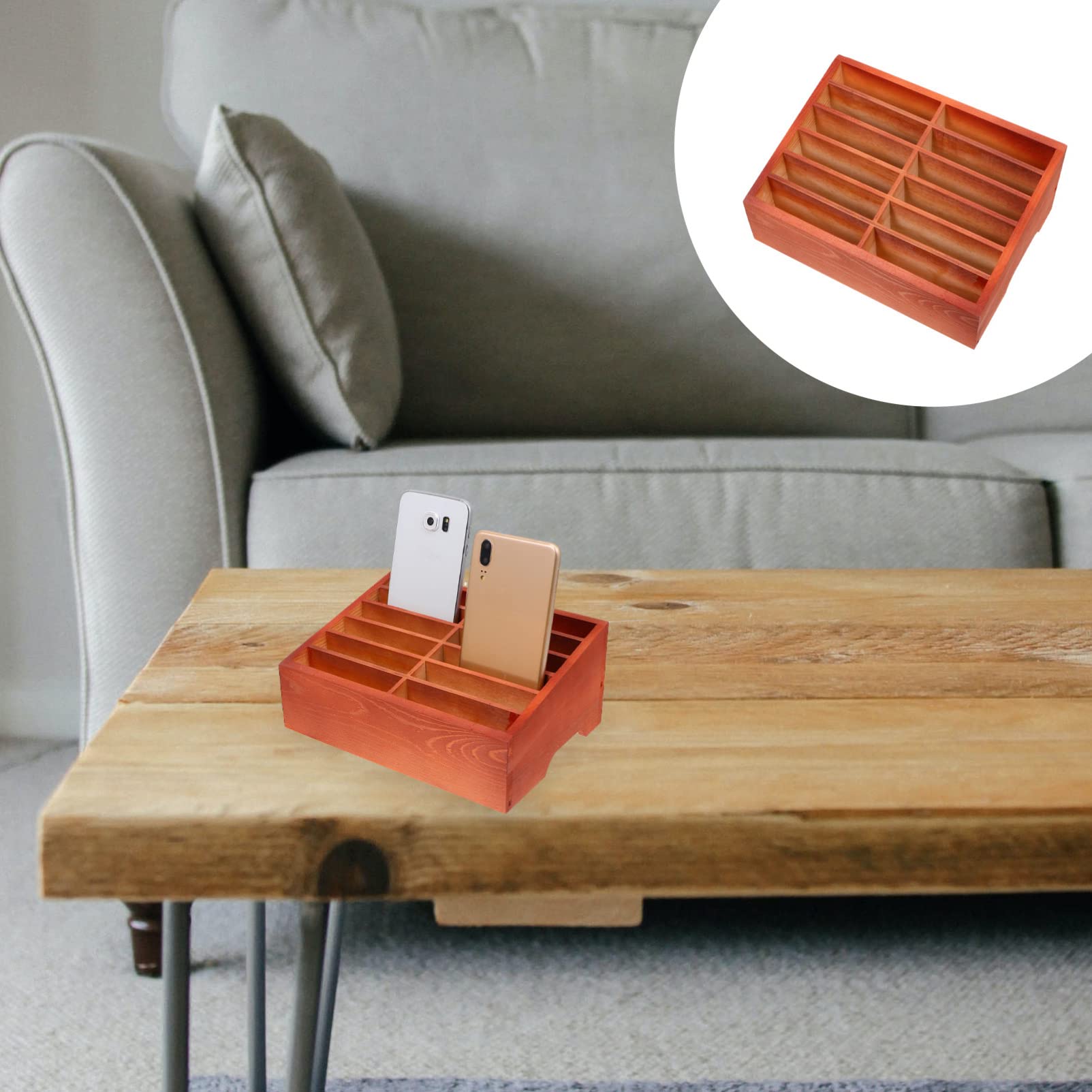 Wooden 12-Grid Cell Phone Holder & Desktop Organizer Box - Phone Storage Organizer for Classroom, Office, Meeting Rooms & Home Use - Perfect for Teachers, Students & Professionals (Natural Color)