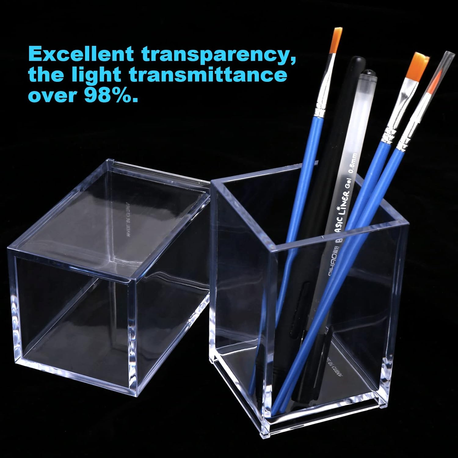 3-Pack Clear Acrylic Pen Holder & Makeup Brush Organizer - Desk Storage Cup for Pencils, Stationery, Office & School Supplies (Includes Cleaning Cloth) - Perfect for Home, Office & Classroom Organization