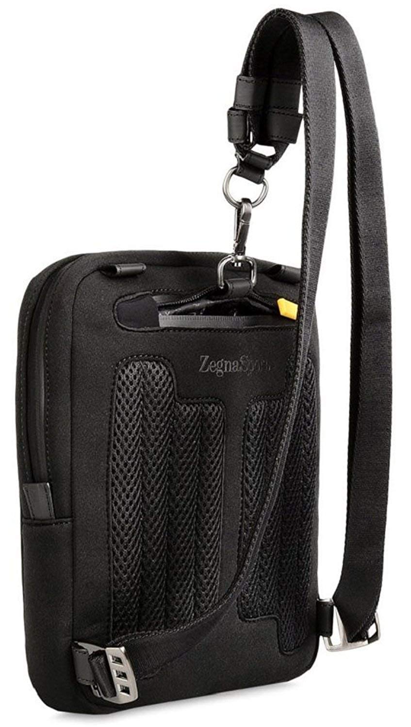 Ermenegildo Zenga Sport Neoprene & Rubberized Leather Crossbody Bag - One Size, Black - Perfect for Gym, Travel & Everyday Use
