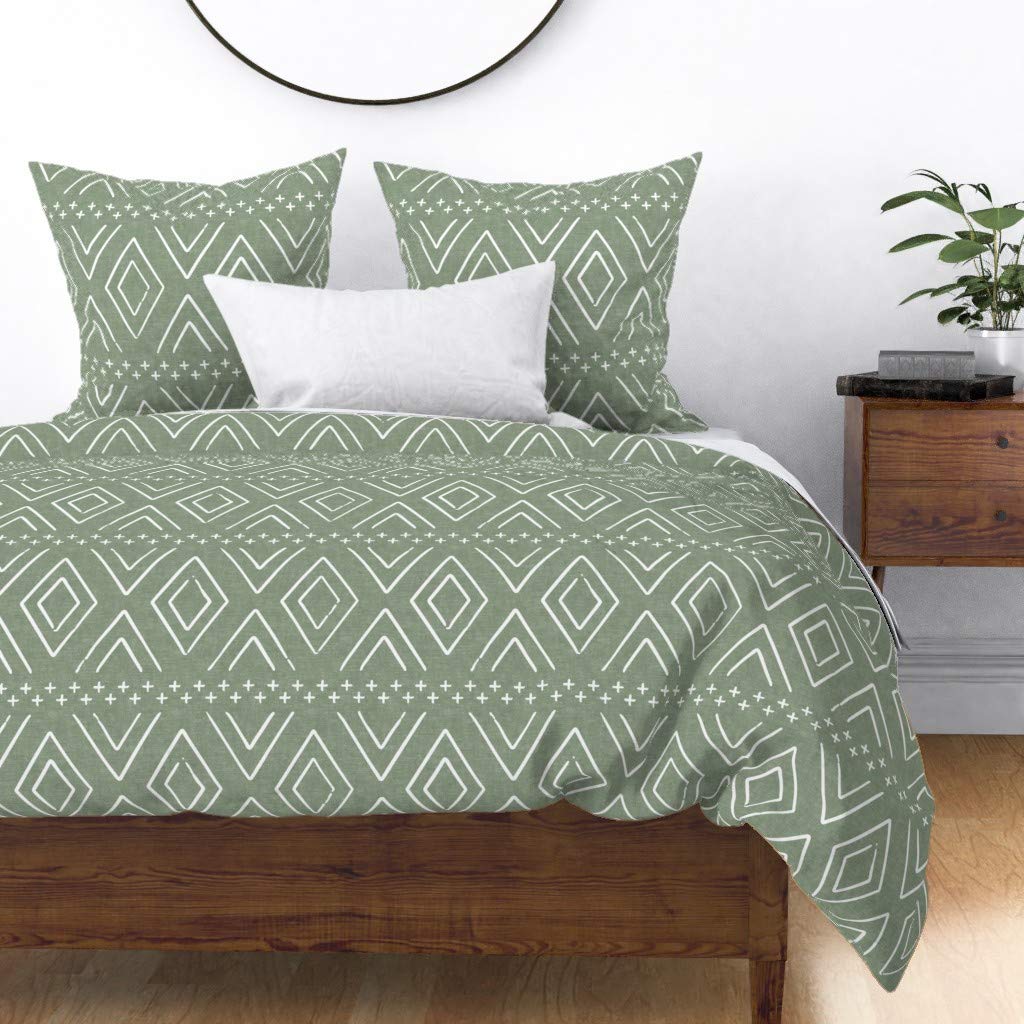Premium Cotton Sateen Duvet Cover King/California King - Safari Print Boho Chic Diamond Pattern in Sage Green | Farmhouse & Modern Bedroom Decor | Perfect for Guest Rooms, Master Bedrooms & Bohemian Style Homes