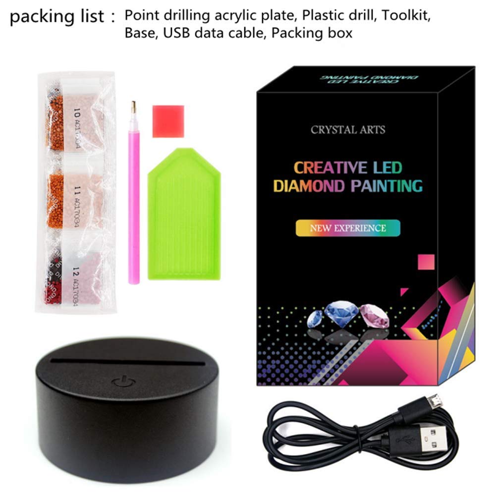 DIY Diamond Painting Night Light with LED - Handmade Decorative Bedside Lamp for Kids & Adults - Perfect for Bedroom, Nursery, Home Decor & Gift Giving