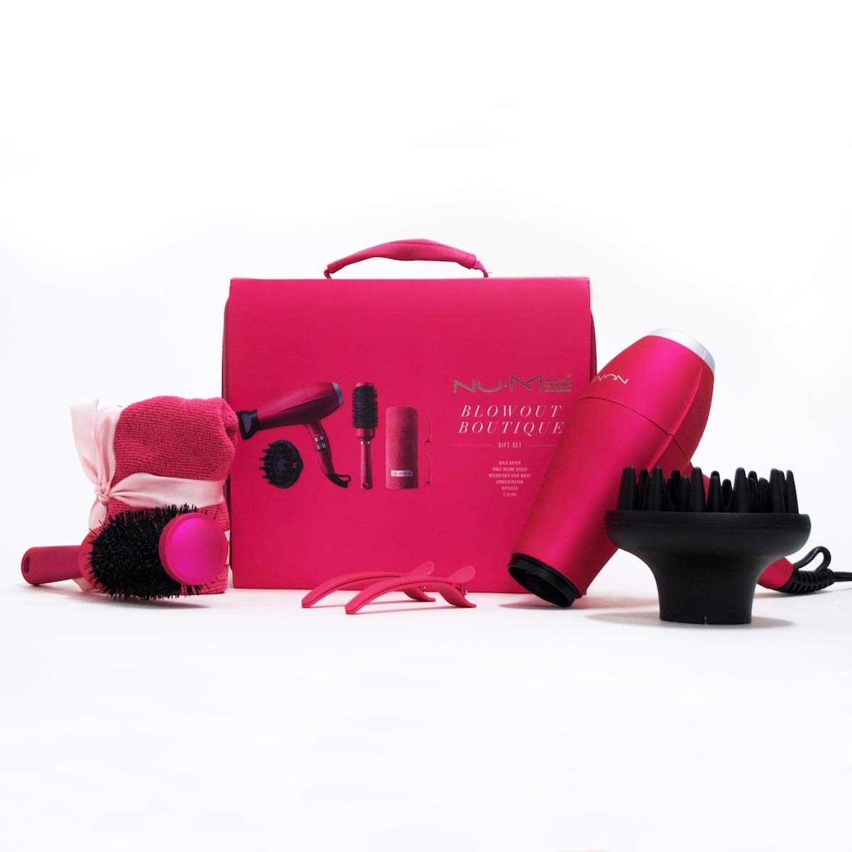 NuMe Ionic Bold Hair Dryer Set with Diffuser, Concentrator, 32mm Round Brush & Travel Case - Professional Salon Blow Dryer for Smooth, Frizz-Free Hair - Perfect for Home Styling, Travel & Salon Use
