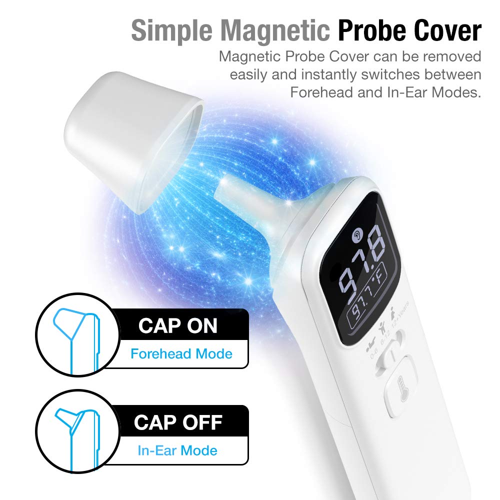 Non-Contact Digital Infrared Thermometer for Adults & Kids - Fast & Accurate Forehead/Ear Temperature Measurement - Smart IF Technology - Perfect for Home, Office, Travel & Medical Use