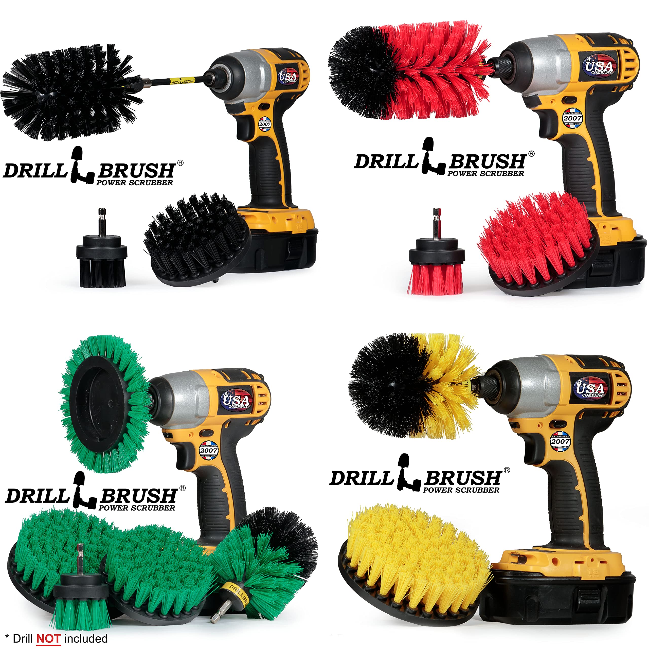 Drillbrush 14-Piece Cleaning Set - Multi-Purpose Scrub Brushes for Kitchen, Bathroom & Outdoor - Stainless Steel Bristles