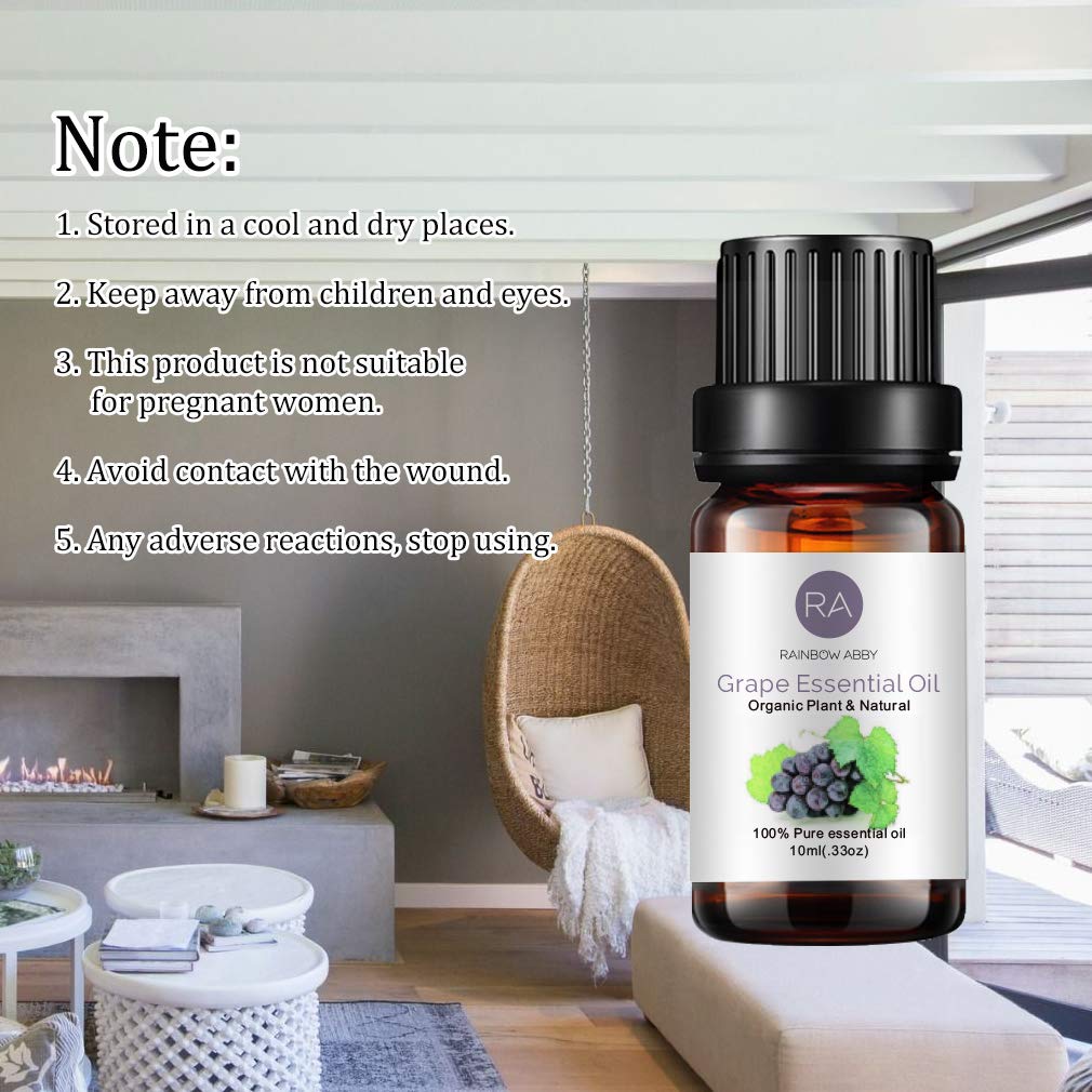 RAINBOW ABBY 2-Pack 100% Pure Organic Grape Essential Oil - Natural Plant Extract for Aromatherapy Diffusers, Massage, Skin Care & Better Sleep (10ml) | Perfect for Home Spa, Yoga & Relaxation