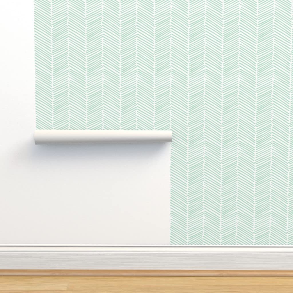 Peel & Stick Removable Wallpaper - Aqua Chevron Arrow Design, 9ft x 2ft, Self-Adhesive, Easy Install, Perfect for Nursery, Bedroom, or Home Office Decor | Spoonflower