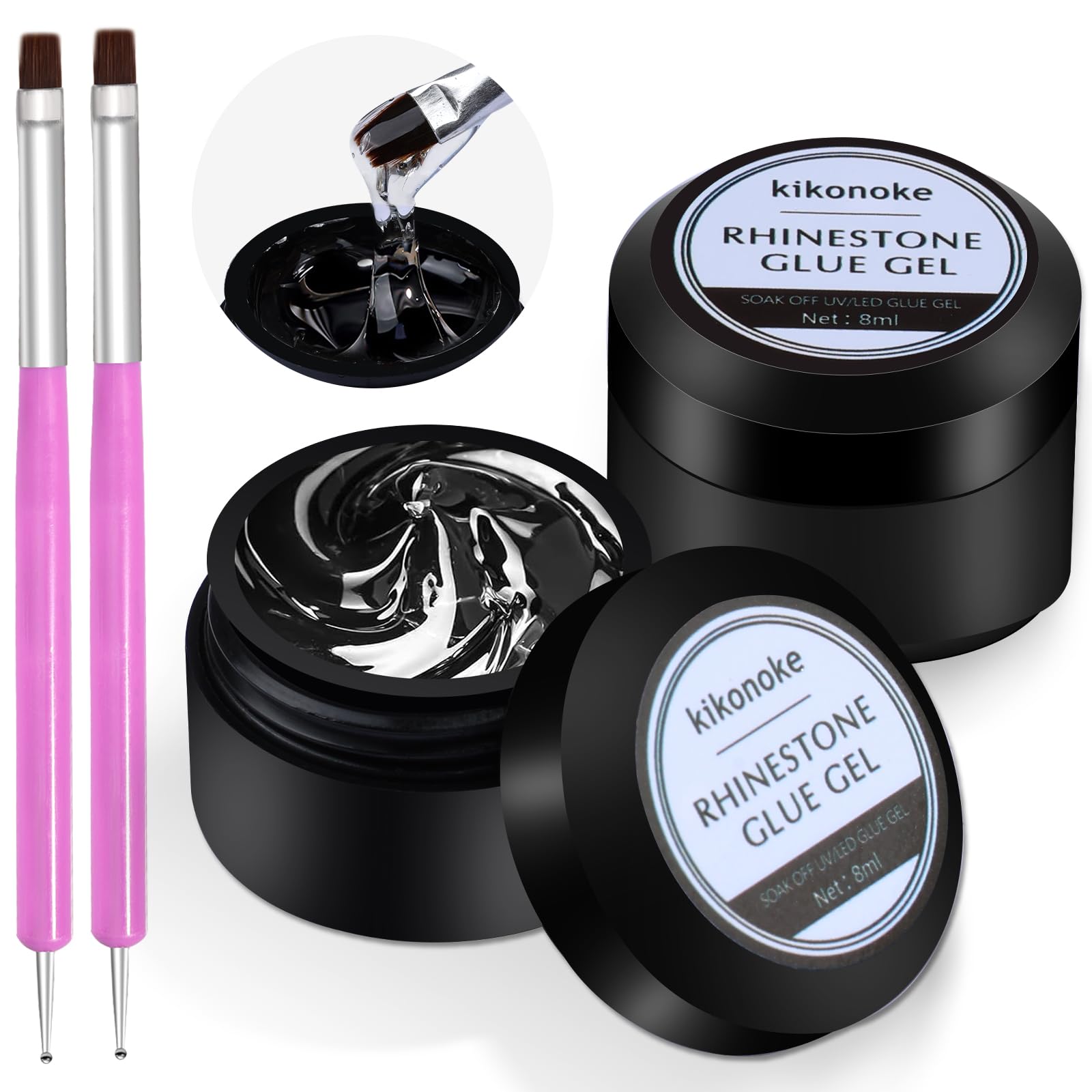 Super Strong 8ml Nail Charm Glue - Rhinestone & Jewel Adhesive with Dual-Use Brush & Dotting Tool for Nail Art Decorations (2 Pack) - Perfect for DIY Manicures, Salon Nails & Home Beauty Treatments